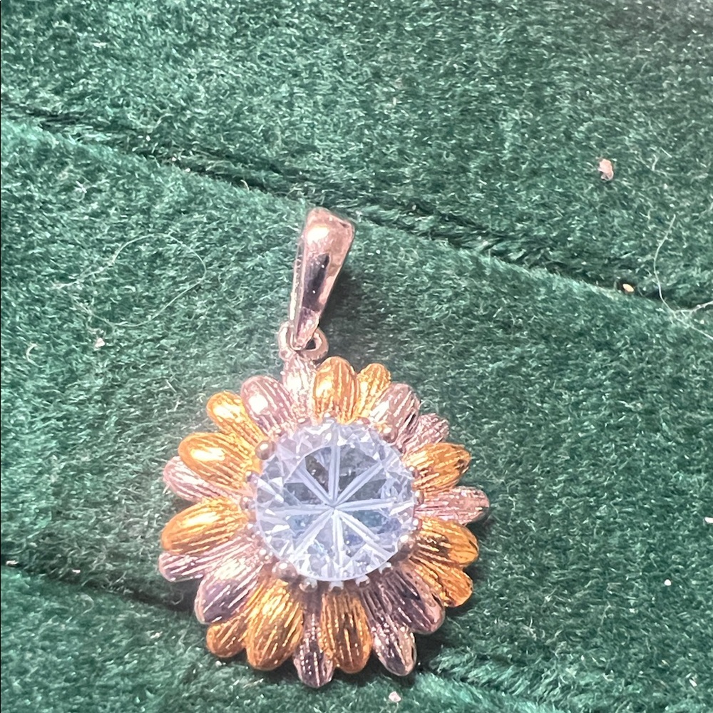 Elegant Dainty topaz Gold and Silver s925  Flower Pendant